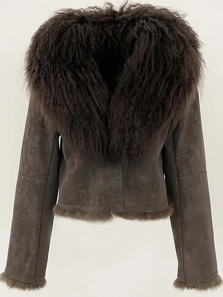 

Women Autumn Winter Fashion Short Warm Real Rabbit Fur Liner Clothes Suede Jacket Natural Mongolia Sheep Fur Coat Female