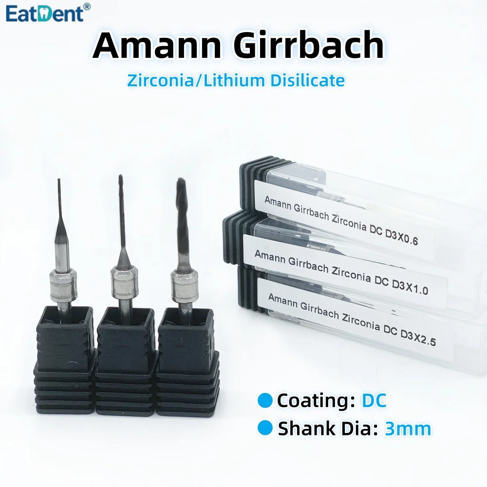 Amann Girrbach Dental Milling Burs for Zirconia Lithium Disilicate/Emax Glass-ceramic D3 DC Coating Dentistry Lab Grinding Drill