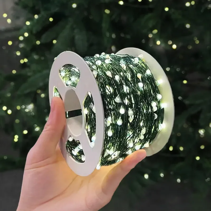 For 200m 2000 LED Copper Wire String Lights Dark Green Plug in Remote Control Warm Color Flashing Starry Christmas Tree