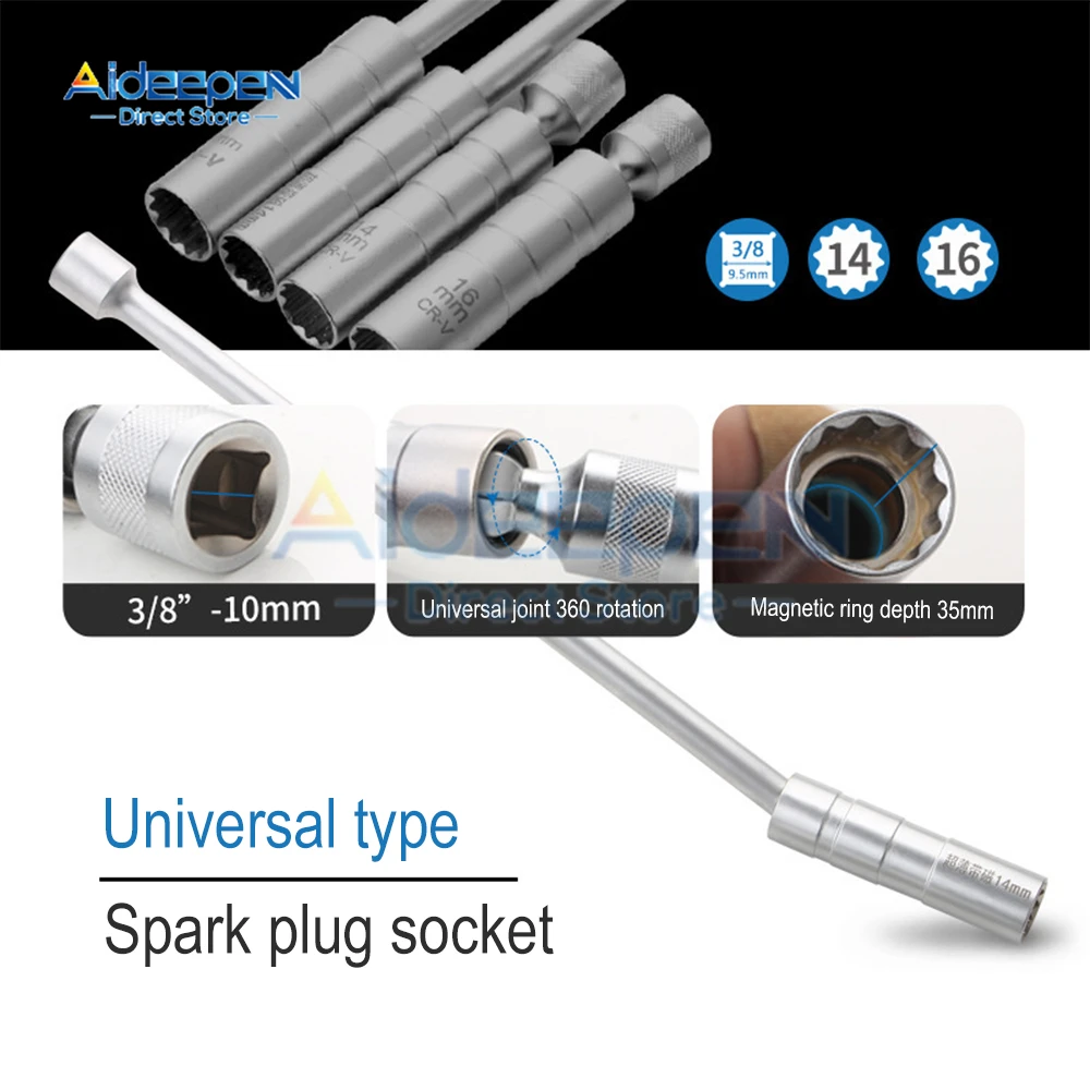 14/16mm Car Reparing Tool Spark Plug Socket Wrench Magnetic 12 Angle Spark Plug Removal Tool Thin Wall 3/8\