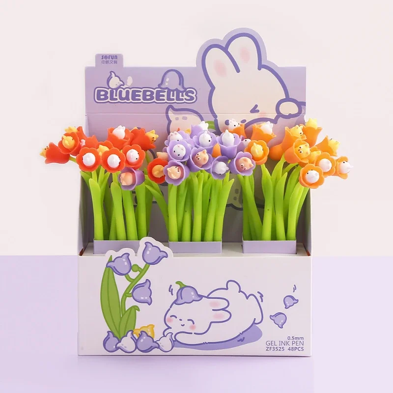 48PCS Cartoon Silicone Cute Stationery Rabbit Flower Student Neutral Silicone Pen