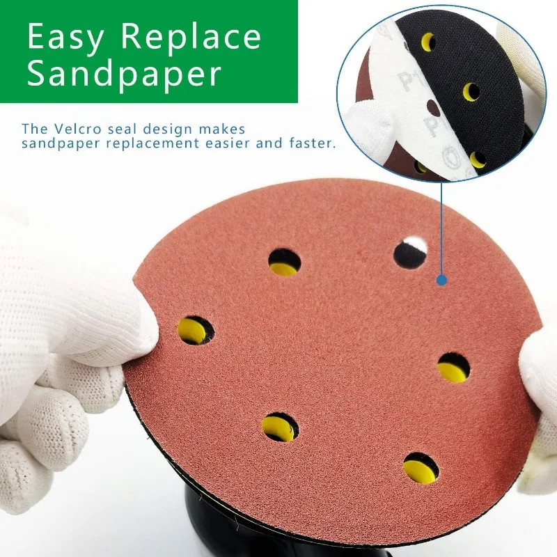Lixadeira orbital aleatória de ar 5 "6" Lixadeira de ar a vácuo Lixadeira pneumática de ação dupla inclui almofadas de 5 polegadas e 6 polegadas e lixa