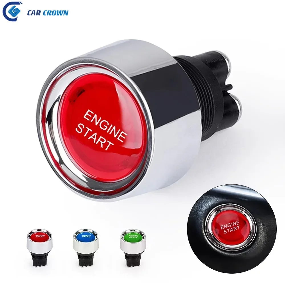 Car Crown 1PC Car Engine Start Ignition Switch 12V 50A 3 Pin SPST Momentary Keyless Push Button Starter Switches ON OFF