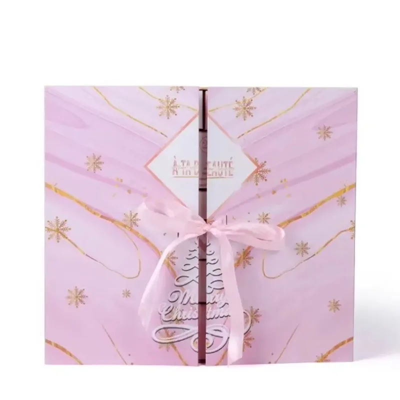 2025.Wholesale Stock Foldable Christmas 24 Day Calendar Blind Box Pink Countdown Christmas Calendar Box - Image 2