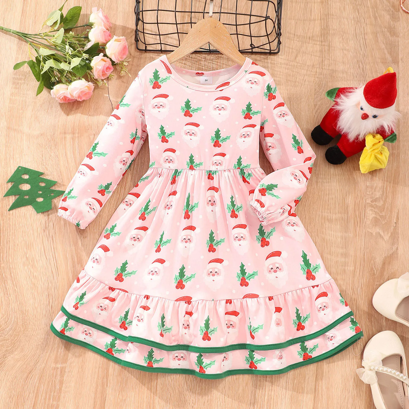 New Christmas Kid Girls Clothing Autumn Long Sleeve Colorful Cartoon Casual Fashion Children Dress Cute Youth Girls Dress 3-7Y