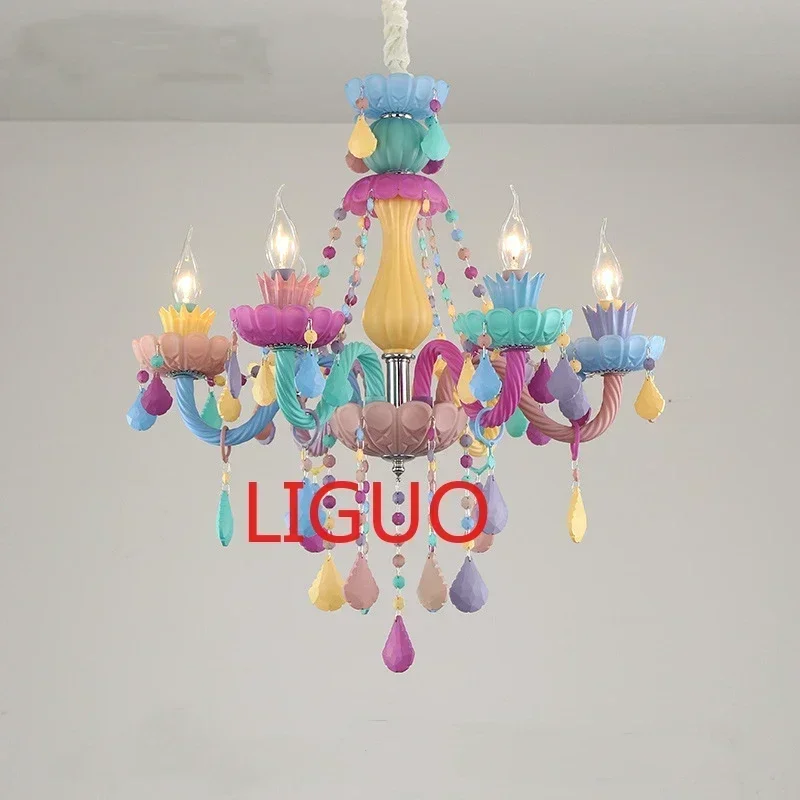 Fantasy Girl Crystal Chandelier Macaron Droplight Children Room Colourful Lighting Creative Princess Luminaire Light Fixtures