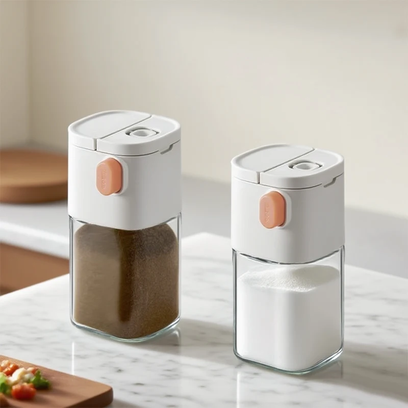 180ml Glass Press Type Quantitative Salt Shaker Spice Jar BBQ Condiments Cover Container Kitchen Tools for Home Use