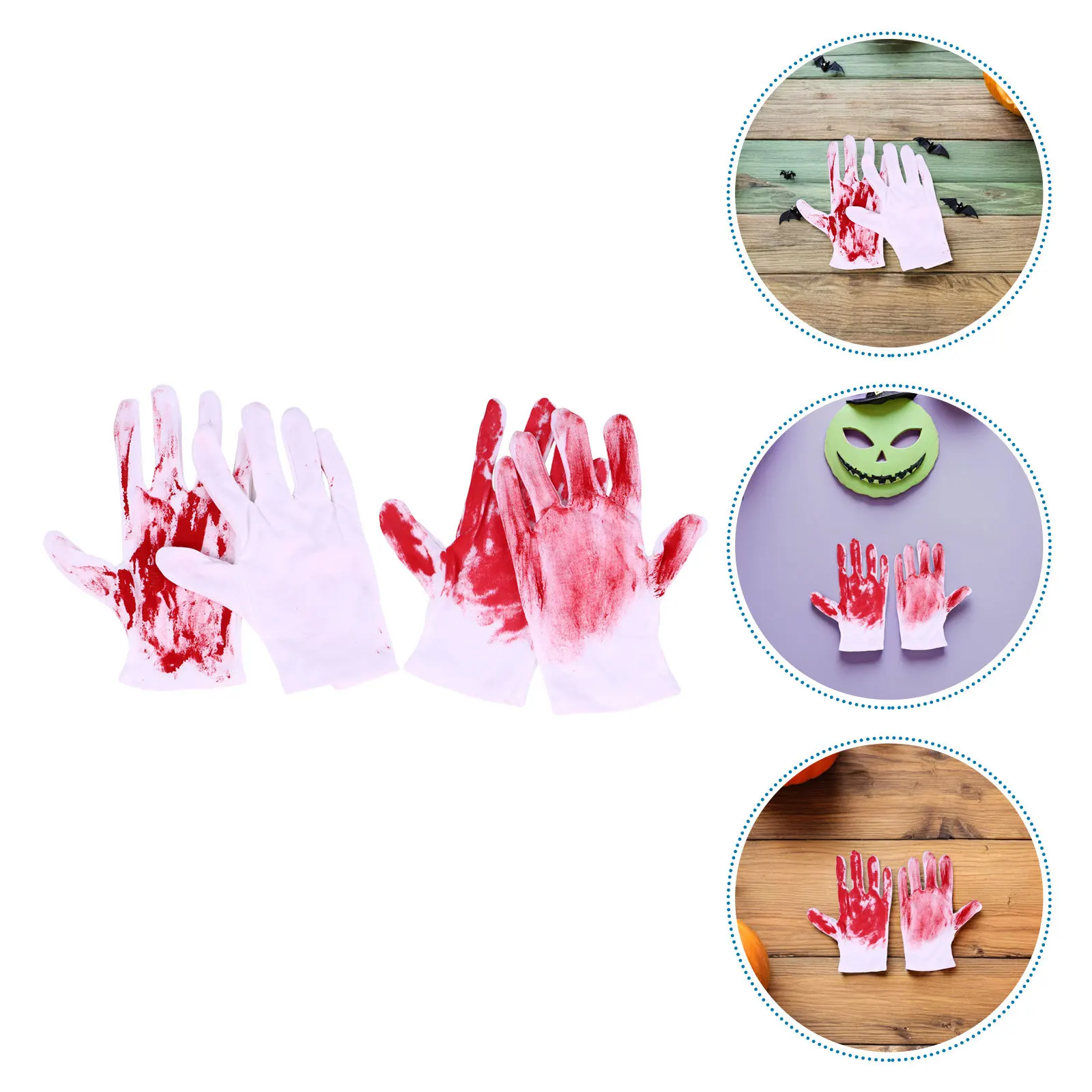 

4Pairs Halloween Bloody Gloves White Stretchy Knit Horror Costume Accessories for Zombie Vampire Butcher Cosplay Haunted House