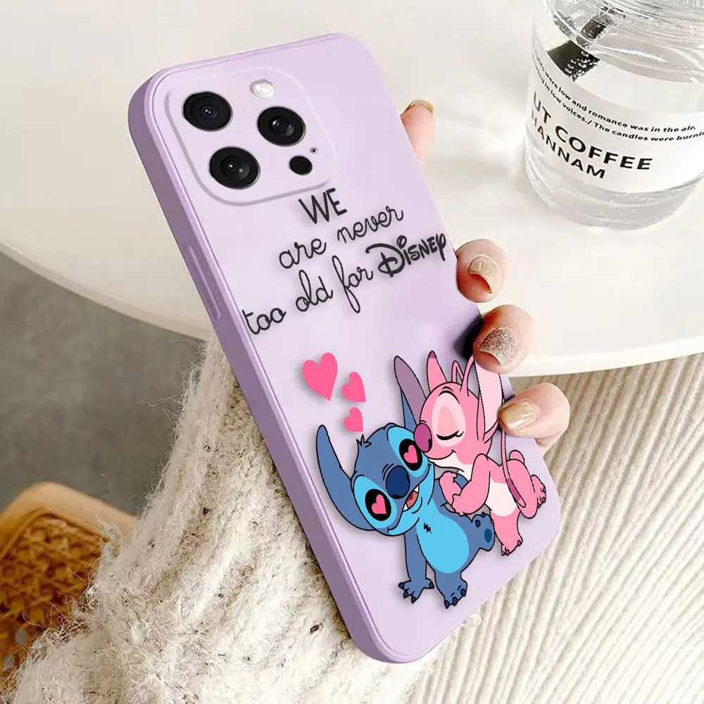 Happy Disney Stitch Angel Cover Phone Case For Apple iPhone 16 15 14 13 12 PRO MAX PLUS Colour Silicone Case Funda Coque Shell