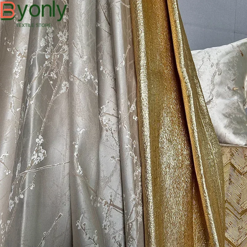 

New Gold Champagne Jacquard Patchwork Blackout Curtains for Living Room Bedroom Floor Windows Custom-made Products Villa