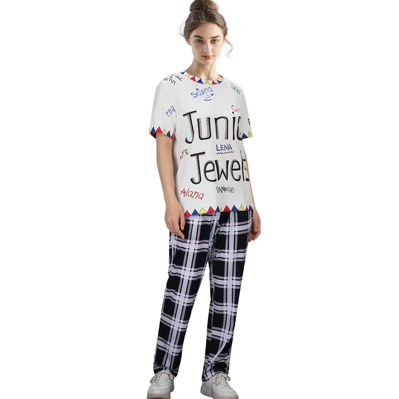 Taylor Outfit MV Costume You Belong with Me Junior Jewels Printed T-shirt Pants Set for Female