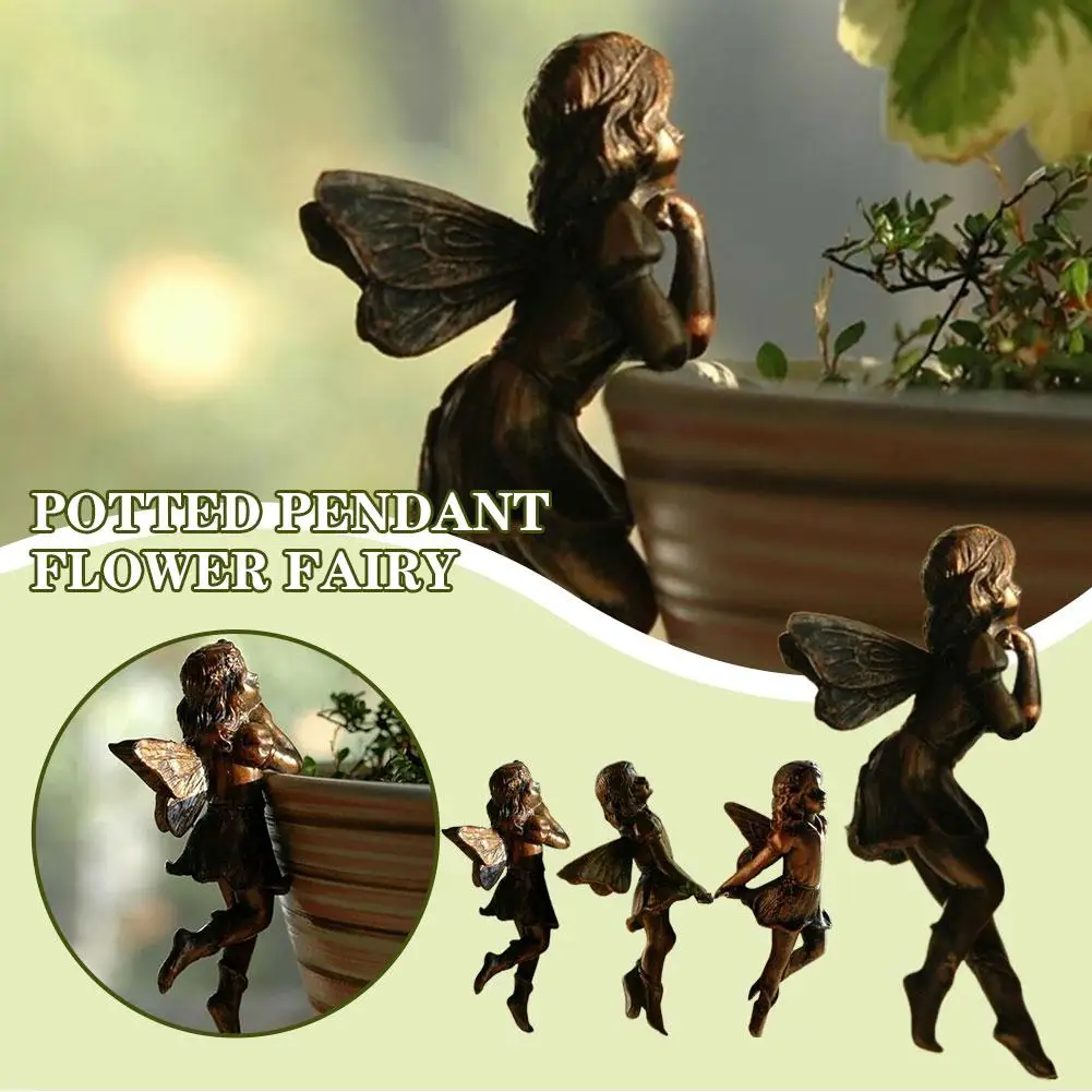 

Mini Angel Girl Hanging Cup Resin Decoration Fairy Edge Decoration Combination Garden Design Basket Flower Huggers Pot Fair A6O1