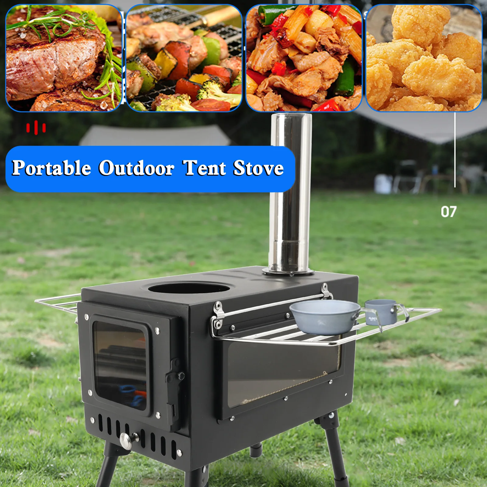 Outdoor Portable Tent Camping Wood Burning Stove with Pipe For Tent Cooking