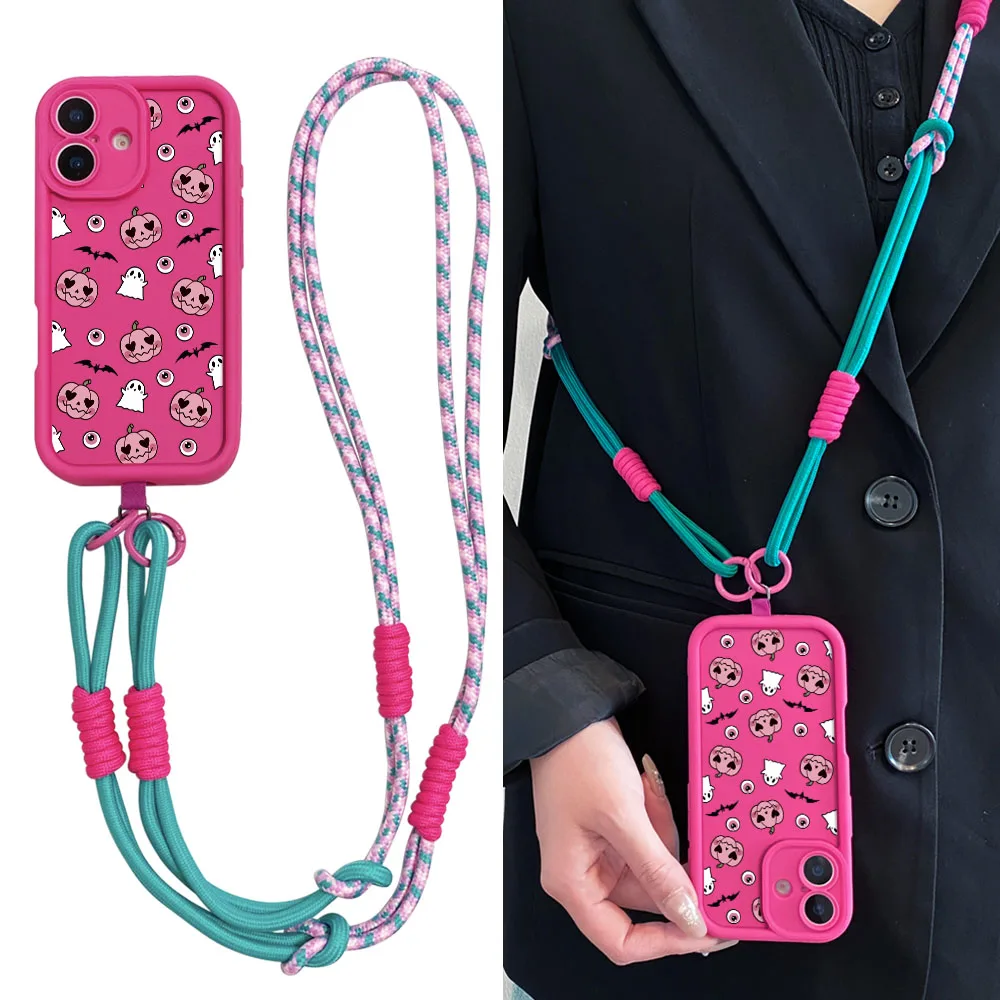 Cxd5Fantasy Хэллоуин Призрак Ремешок Веревка Чехол для телефона для IPhone 16 15 14 13 12 11 17 Pro MAX XS XR 7 8 Plus Чехол с ремешком через плечо