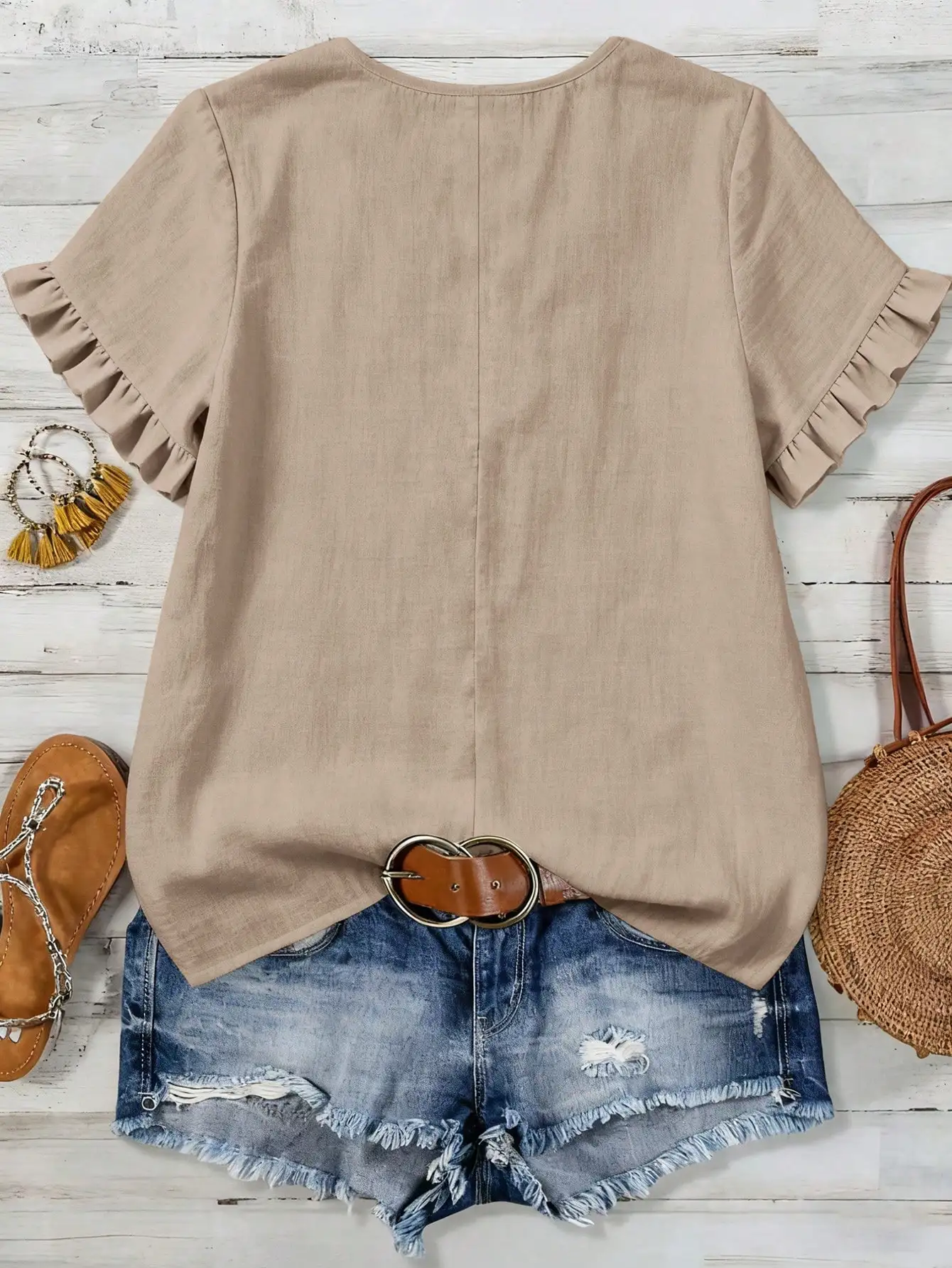

Boho Women Plus Size Woven Casual Summer Blouse With Lace Embroidery