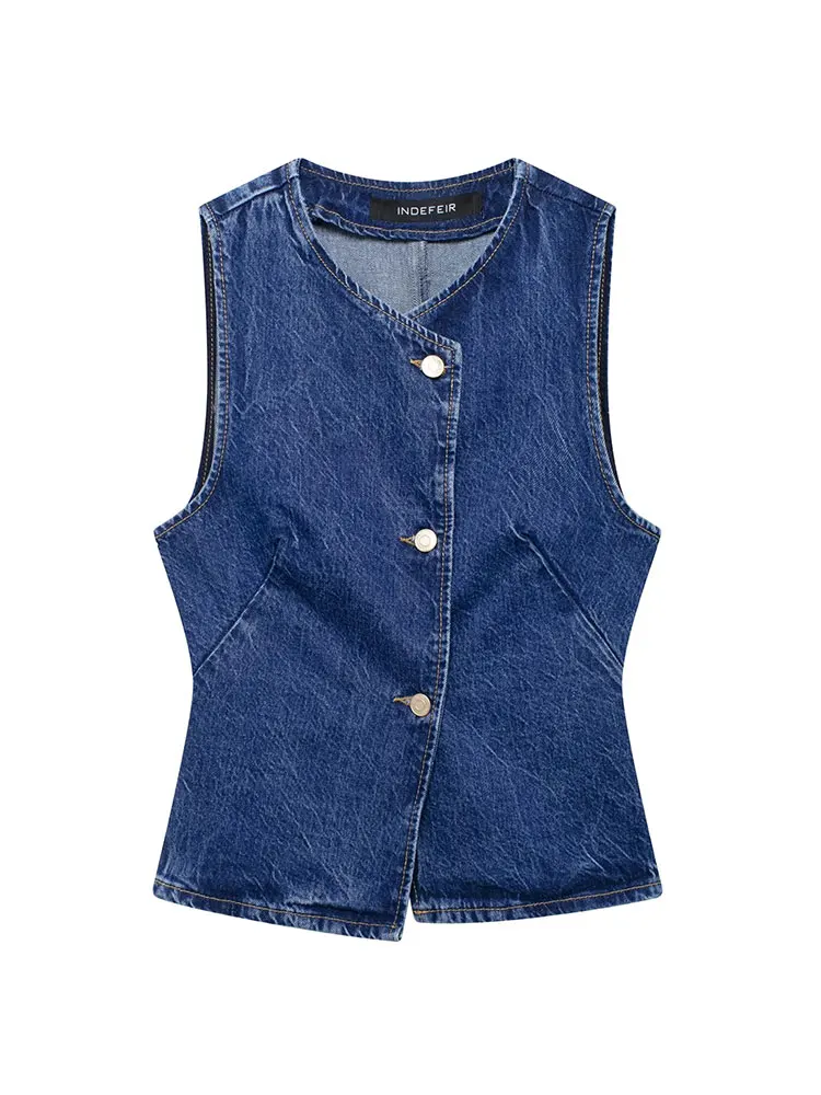 

TRAFZA 2024 Summer Denim Vest For Women Fashion New Solid Sheath Cropped Tank Tops Female Versatile Women's Waistcoat Top