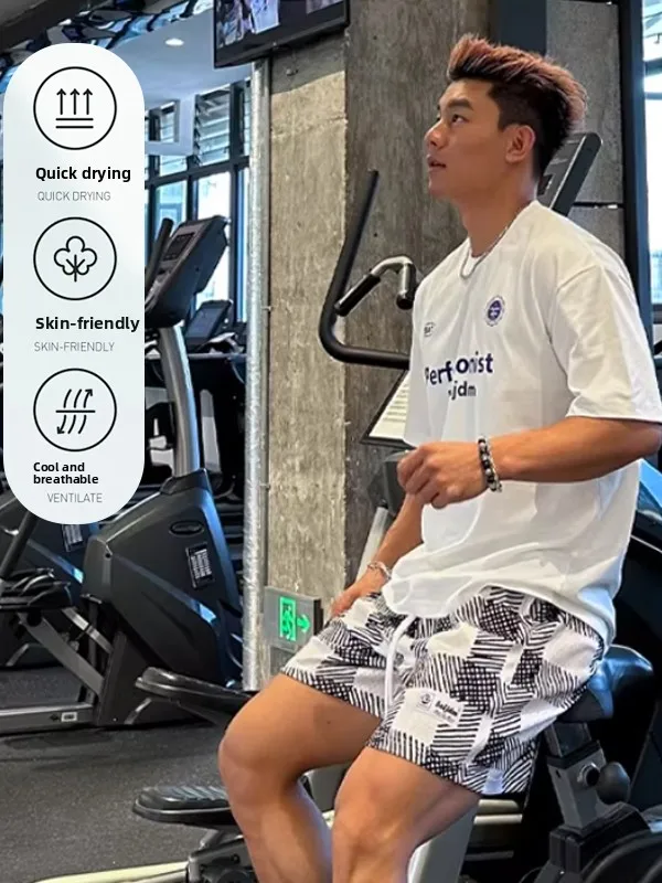 

Qui Dry Breathable American Plaid Baskeall Sport Training Casual Loose Fitn Running Men's orts Polyester Fiber