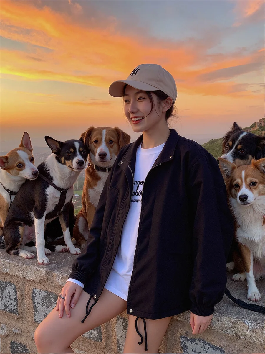 Giubbotti con colletto basic rovesciato Giacca doppia faccia da mezza stagione per donna Primavera stile fidanzato con risvolto da motociclista da donna Airy