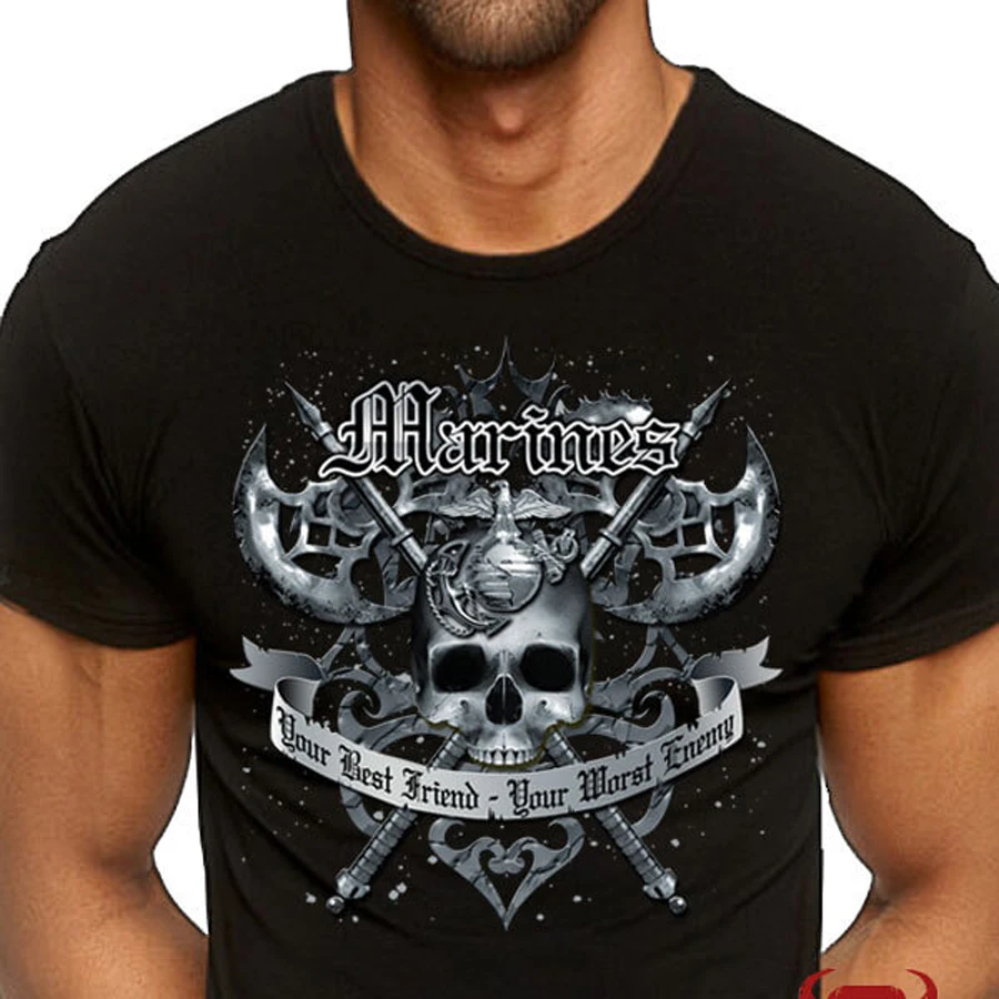 Camiseta del Cuerpo de Marines de EE. UU. Battle Axe para hombre, camisa informal de manga corta con cuello redondo, 100% algodón, talla S-3XL