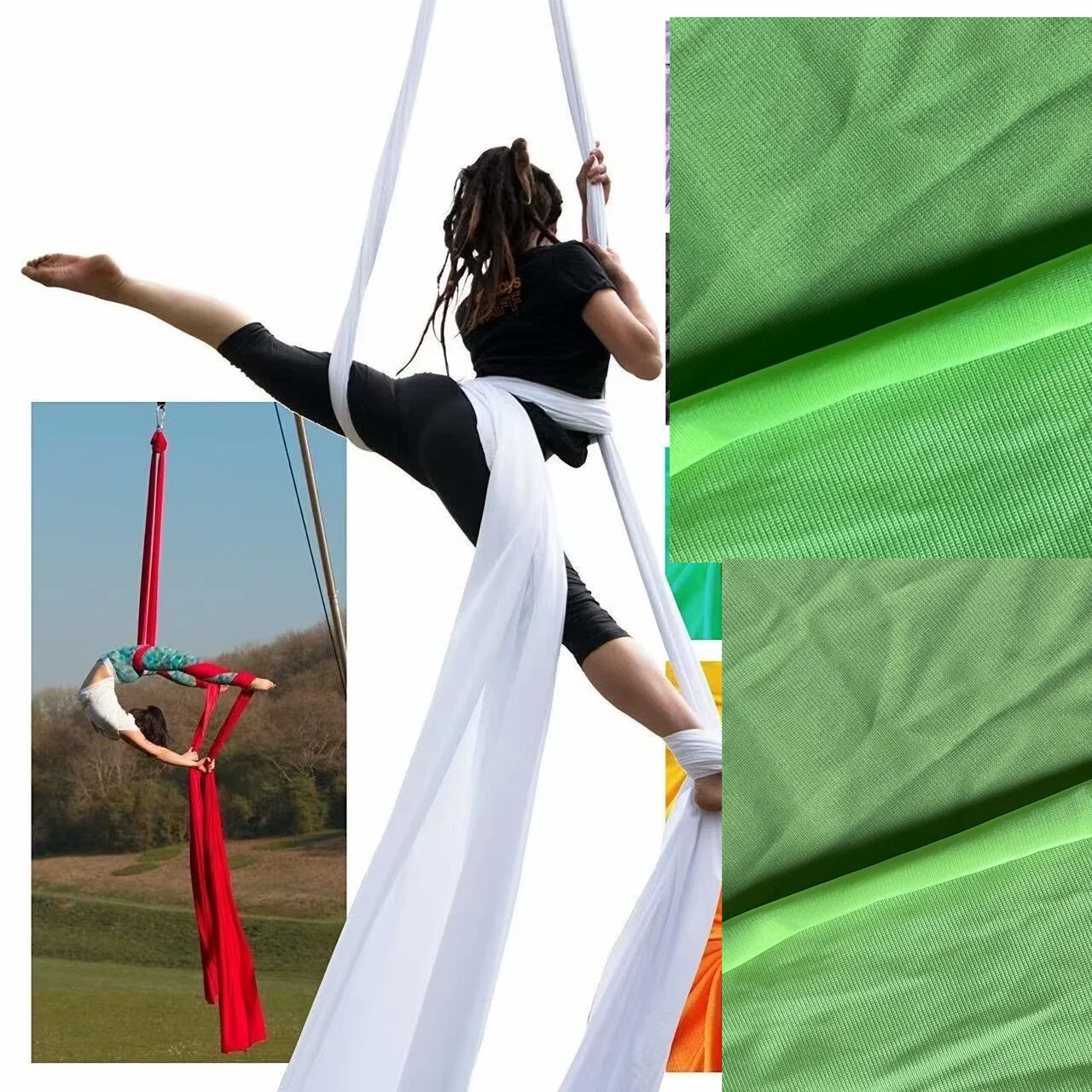 Elastic stretch fabric, yoga hammock, flying swing, 5 meters, fabric is 40 Denier Nylon Tricot, high density and high strength