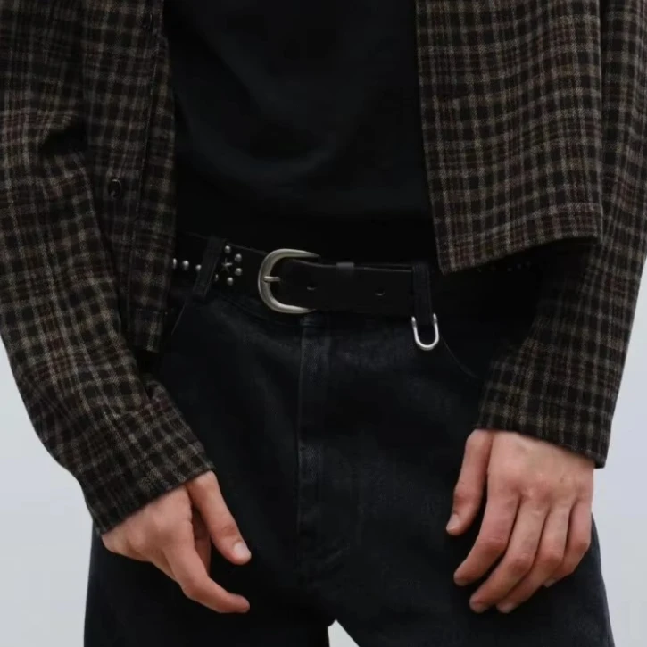 OL style single needle button head rivet leather old belt