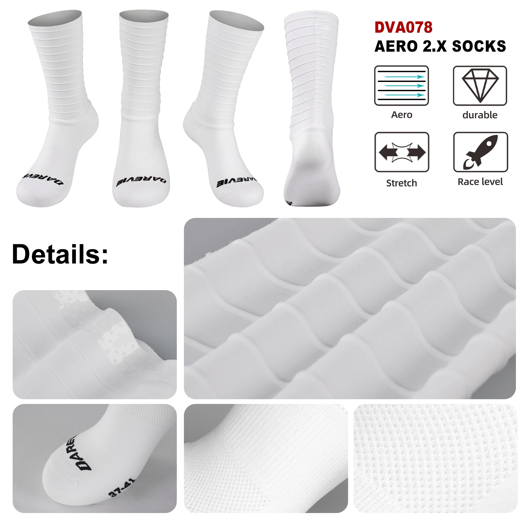 DAREVIE Cycling Socks Aero 2.0 Reduced Wind Resistance Men's Socks High Performance Moisture Wicking Anti Slip Men Cycling Socks