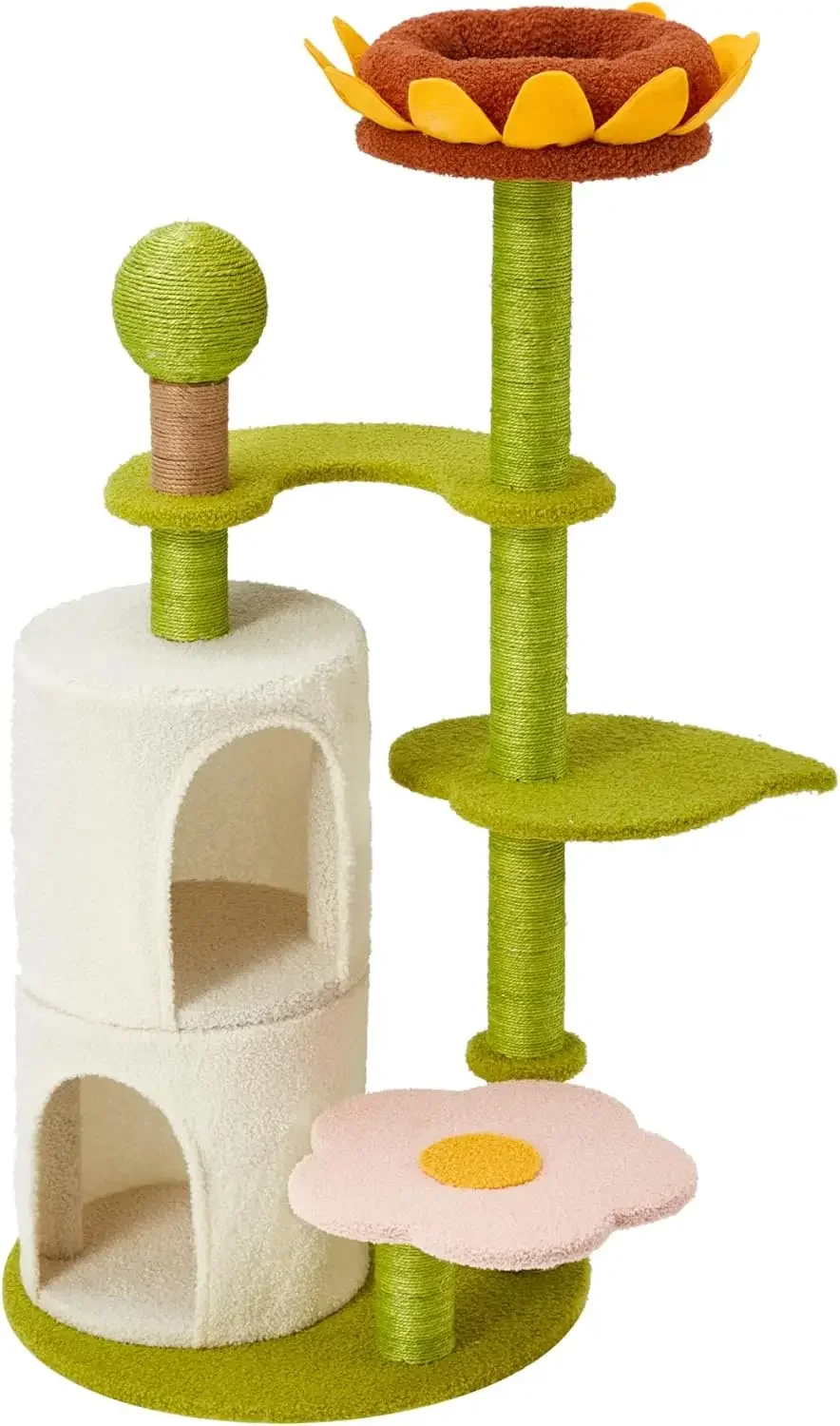 

Flower Cat Tree, 45 Inch Cute Cat Tree Tower With Scratching Post, Modern Cat Tree With Green Leaves For Indoor Cats|