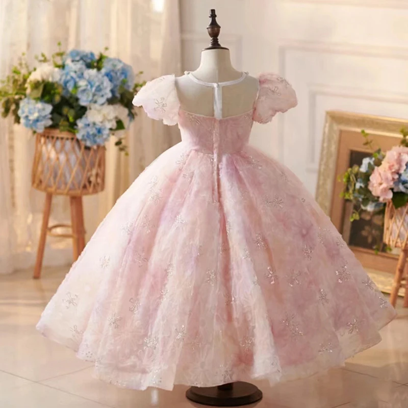 Baby Kids Princess Tulle Lace Beading Flower Girl Dress Children First Communion Dress Ball Gown Wedding Party Dress Birthday