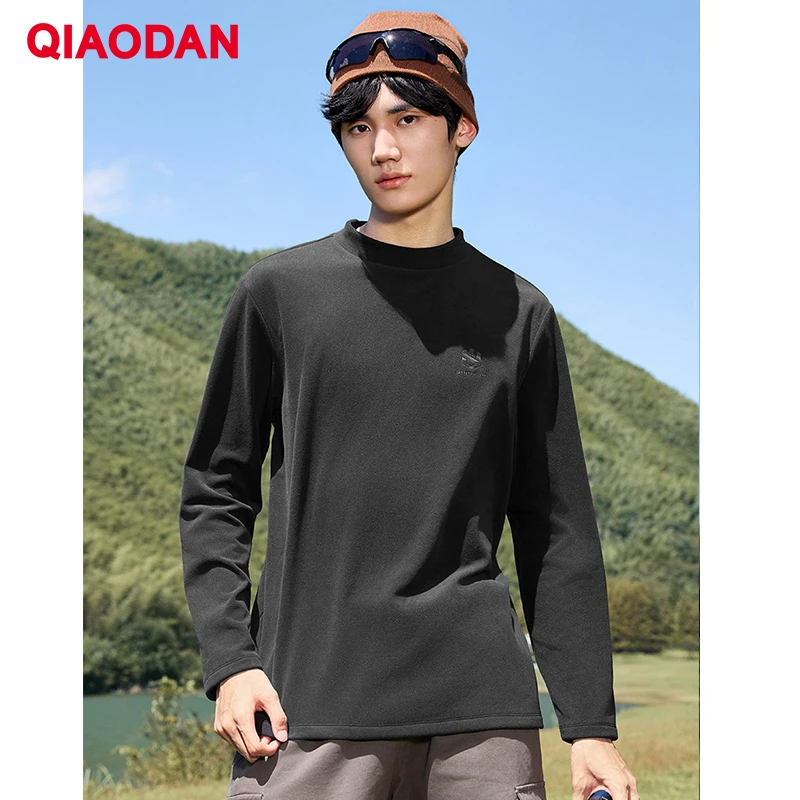 QIAODAN Men Fleece Sweatshirt 2026 Spring New Anti-Static Outdoor Casual Pullovers Long Sleeves Hiking Daily Tops QXFTL3254010