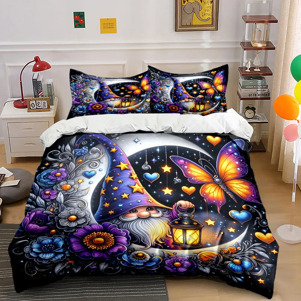 

Fairy with Butterfly in Magical Night Pattern Duvet Cover Set Digital Print Colorful Polyester Bedding with Zipper Closur