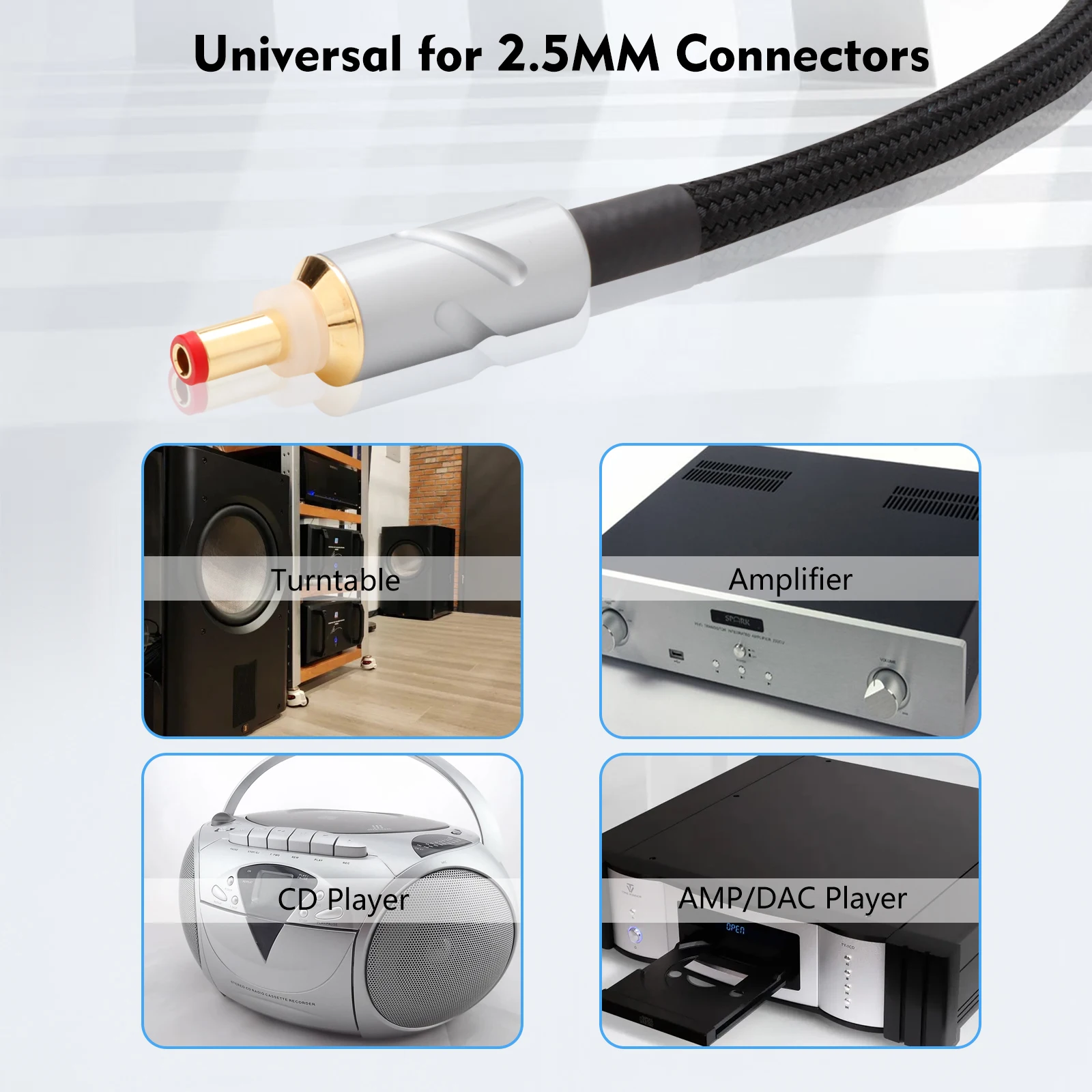 Monosaudio Gold Plated DC 5.5X2.5mm Connector DC Extension Power Cable Pure Silver CCTV Camera Security Camera HiFi Cable