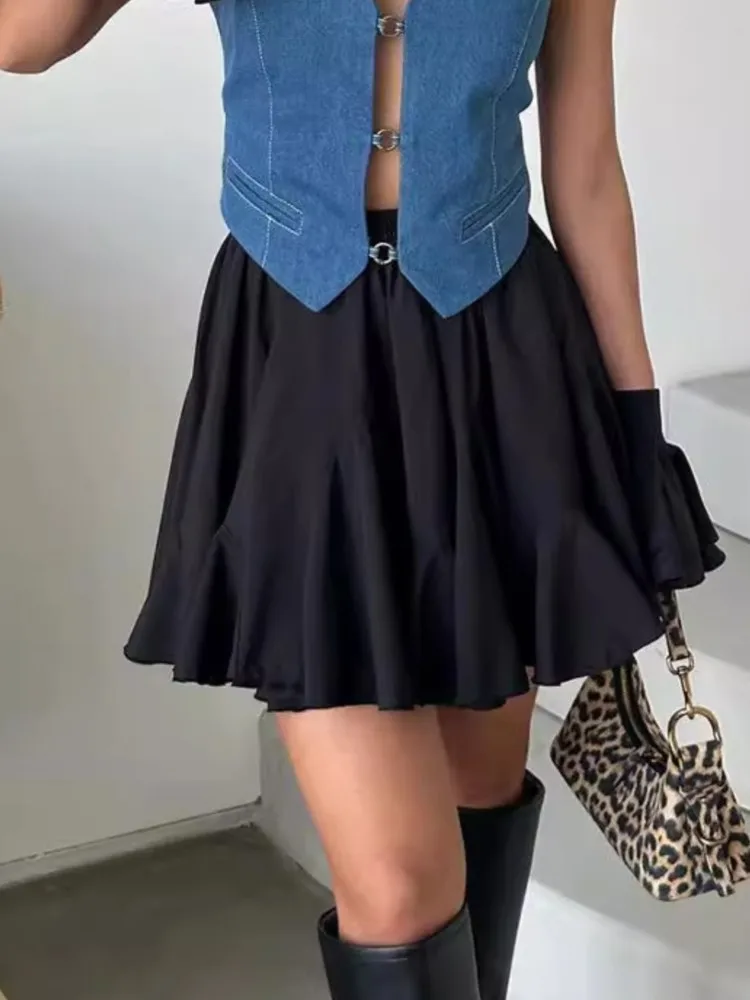 Y2K Women\'s Skirt Solid Color Fashion Trendy Ruffles Mini Pleated Skirts Kawaii Aesthetic High Waist A-line Skirt Alt Clothes