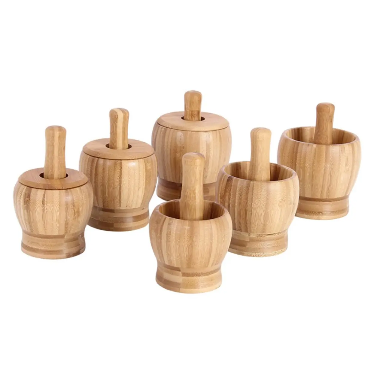 Wooden Mortar And Pestle Set Spice Pepper Crusher Garlic Herb Spice Mixing Grinding Crusher Bowl Restaurant Kitchen Tools