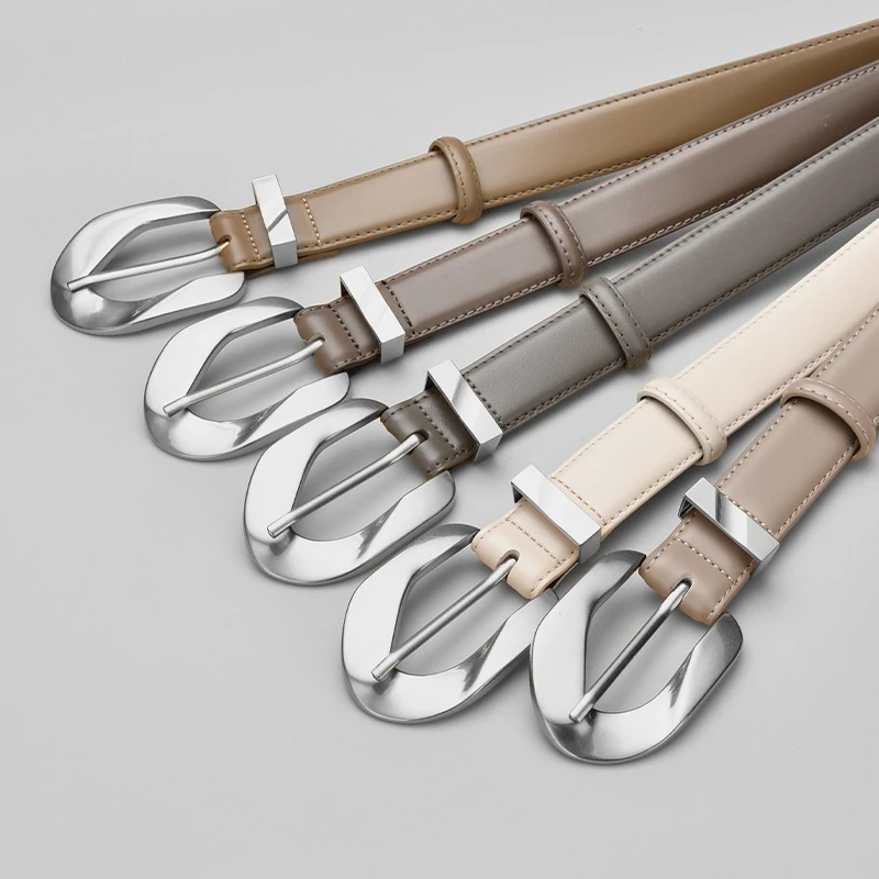 二層牛革製レディースベルト、レトロでシンプルな多用途ベルト、ジーンズやカジュアルパンツに最適