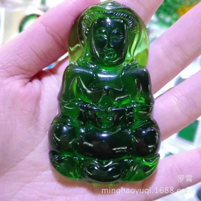 A Large Number of Wholesale Bingcui Bracelet Onion Ridge Jade Glass Type Full Green Guanyin Buddha Pendant Men's and Women's Eme