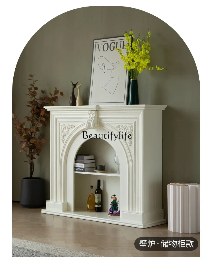 

1PJ12French retro fireplace cabinet Solid wood porch cabinet Simulation fire fireplace decorative cabinet