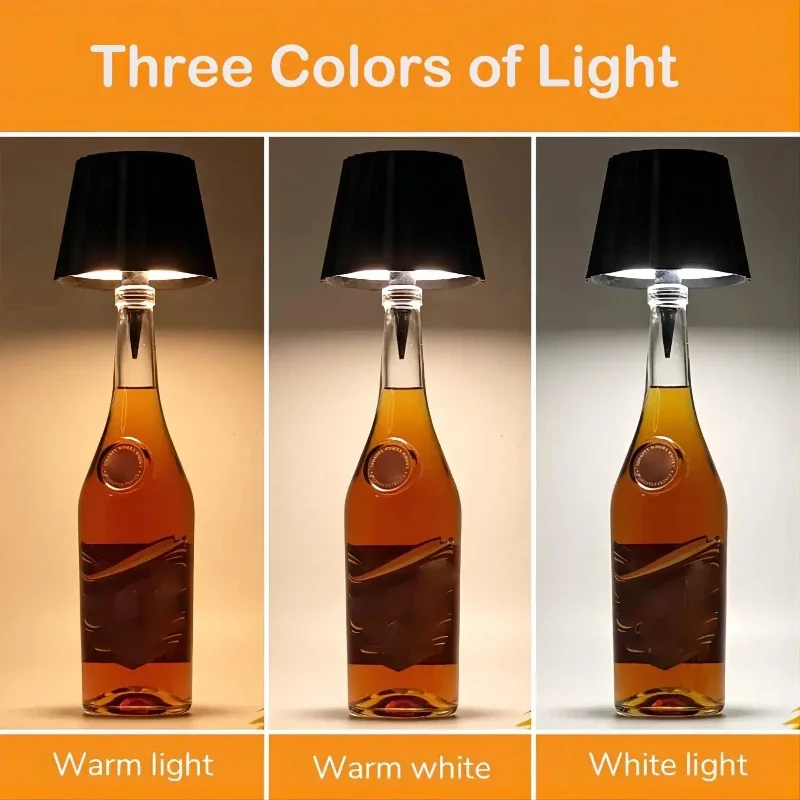 Wireless Bottle Table Lamp Touch Control 3 Colors and Stepless Dimming Night Lamp for Outdoor Bar Wine Bottles Decor Desk Lights