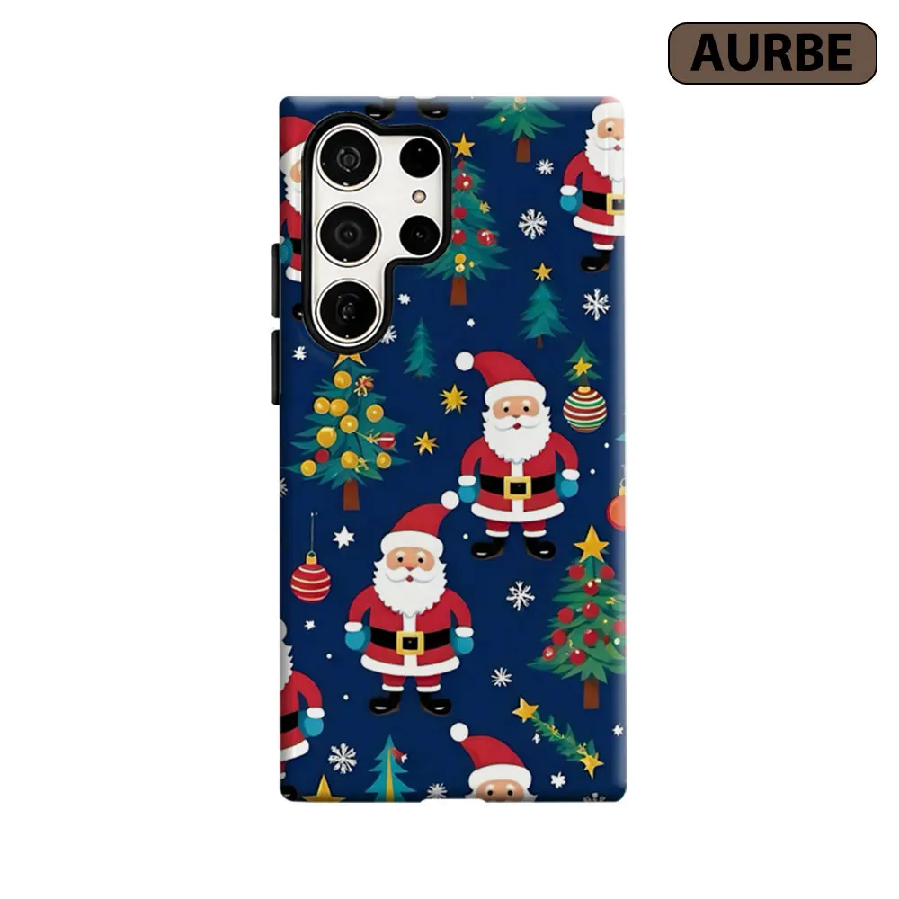 Aurbe Phone Case For Samsung Galaxy S26 S25 S24 S23 Ultra Plus HD Hard Christmas Santa Pattern Double Layer Film Cover