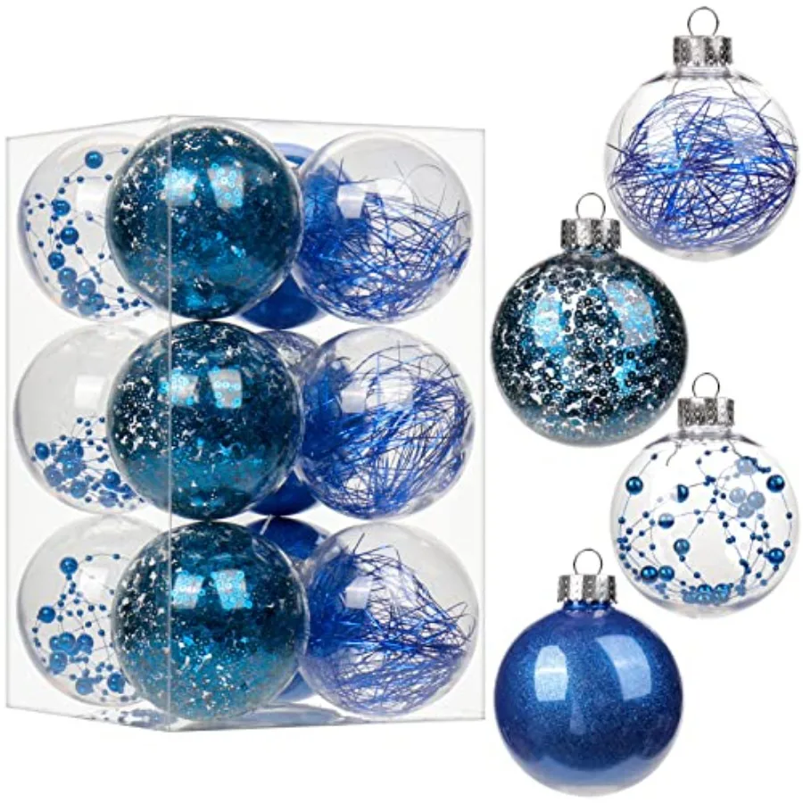 

80mm/3.15" Shatterproof Clear Plastic Christmas Ball Ornaments Decorative Transparent Xmas Balls Baubles Set with Stuffed Delic