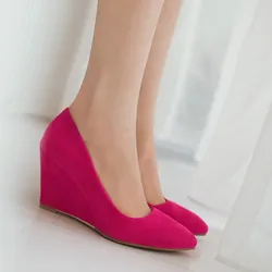 Women Shoes Casual Comfortable Pumps Fashion Solid Wedges High Heels Pointed Toe Suede High Quality Slip On Shallow Shoes