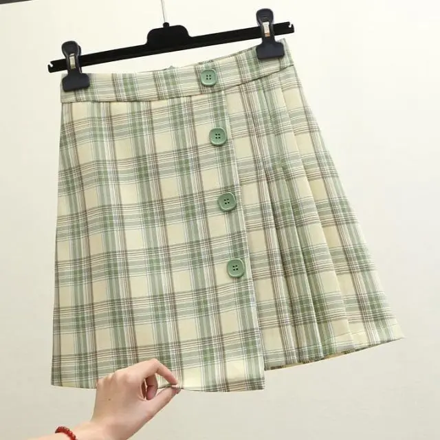 High Waist Pleated Skirt Korean Style Harajuku Trimmed Irregular Pleated Plaid New A Skirt  Women Clothing