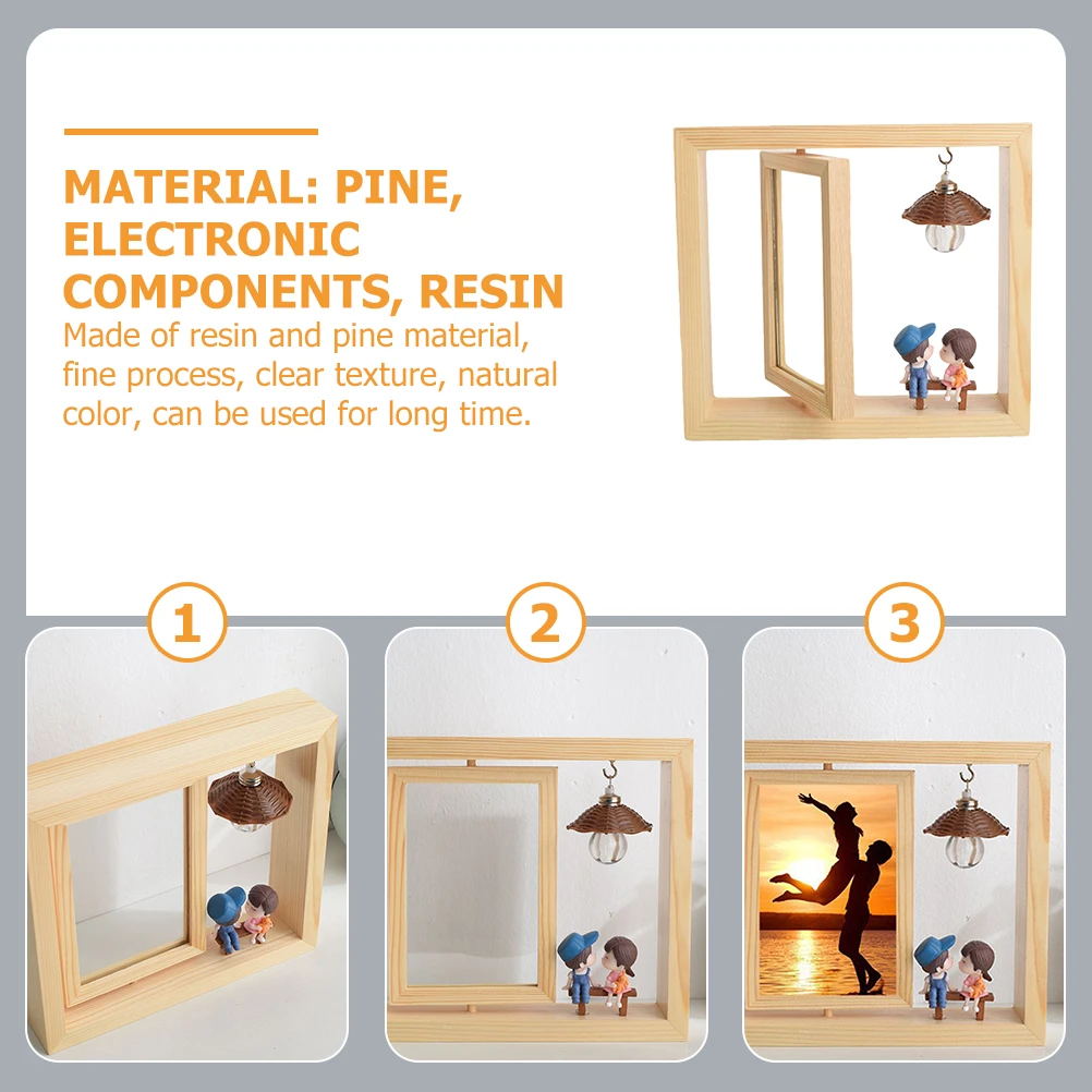 

Rotating Photo Frame 6 Inches Pine Wood Double-sided Rotary Picture Frame Desktop Ornament Waterproof Resin Material Lovers Gift