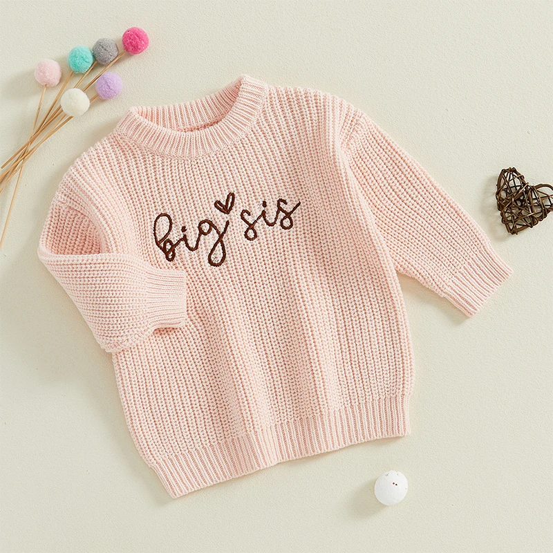 Toddler Infant Baby Girl Knit Sweater Big Sister Little Sister Matching Outfits Long Sleeve Pullover Sweatshirt