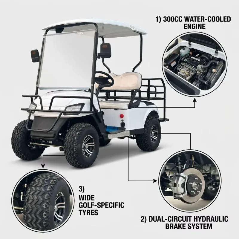 300CC GY6 Golf Cart 45 Km/h Rack Pinion Steering 4-Wheel Drum Brake Golf Course Resort Club Car