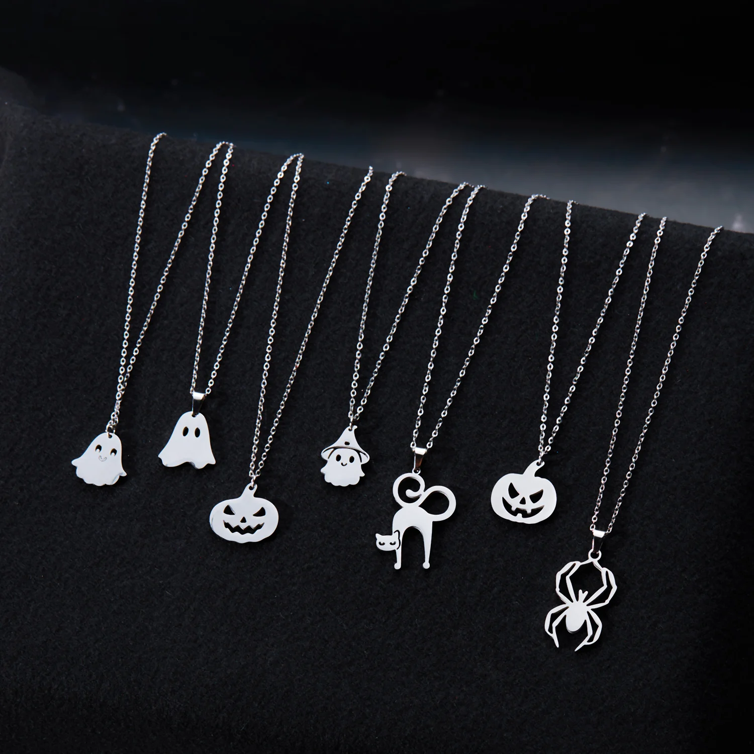 Mode Edelstahl Halloween Anhänger Halskette für Frauen Männer schwarze Katze Geist Spinne Kürbis Halskette Freundschaft Schmuck Geschenk – Detail 11