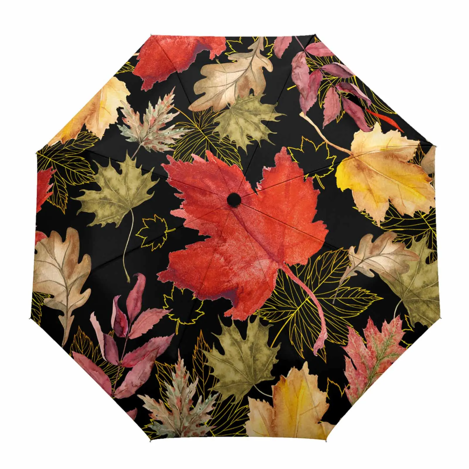 Autumn Maple Leaf Line Texture Black Outdoor Fully-automatic Folding Eight Strands Umbrellas for Kids Printed Umbrella