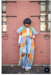 Women Winter Fashion Multicolor Fuzzy Long Cardigans Blogger Recommend Party Warm Open Front Kimonos African Loose Jacket