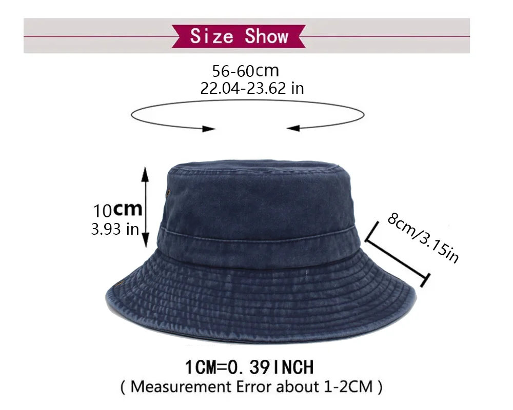 Breitkrempiger Bucket Hat für Damen und Herren, aus gewaschener, einfarbiger Baumwolle, ideal als Sonnenhut für den Außenbereich, als Reisehut oder als flacher Hut für Angeln, Wandern, Strand und Sport. – Detail 1