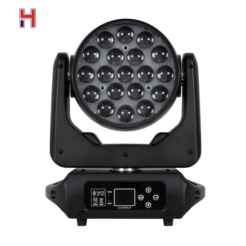 LED Moving Head DJ Lights 19*15W lyre Zoom Wash Rotating DMX Spot Lighting RGBW Full Colors Beam For Disco Party Bar Dance Floor