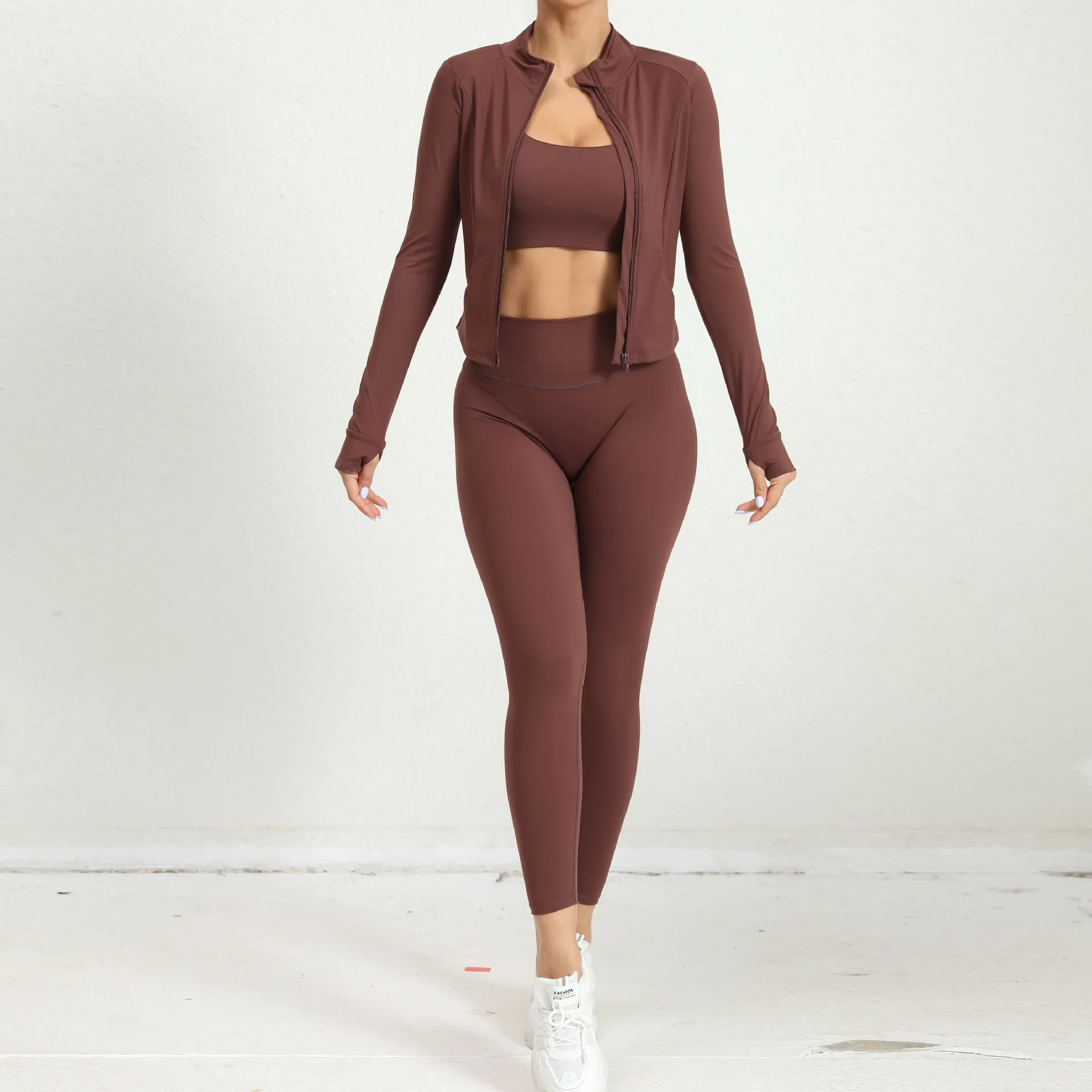 

#%New Yoga Set 3PCS Gym Clothes Workout Sportswear Suits For Women Jacket Fitness Set Tracksuits Sports Bra Running Gym Leggings